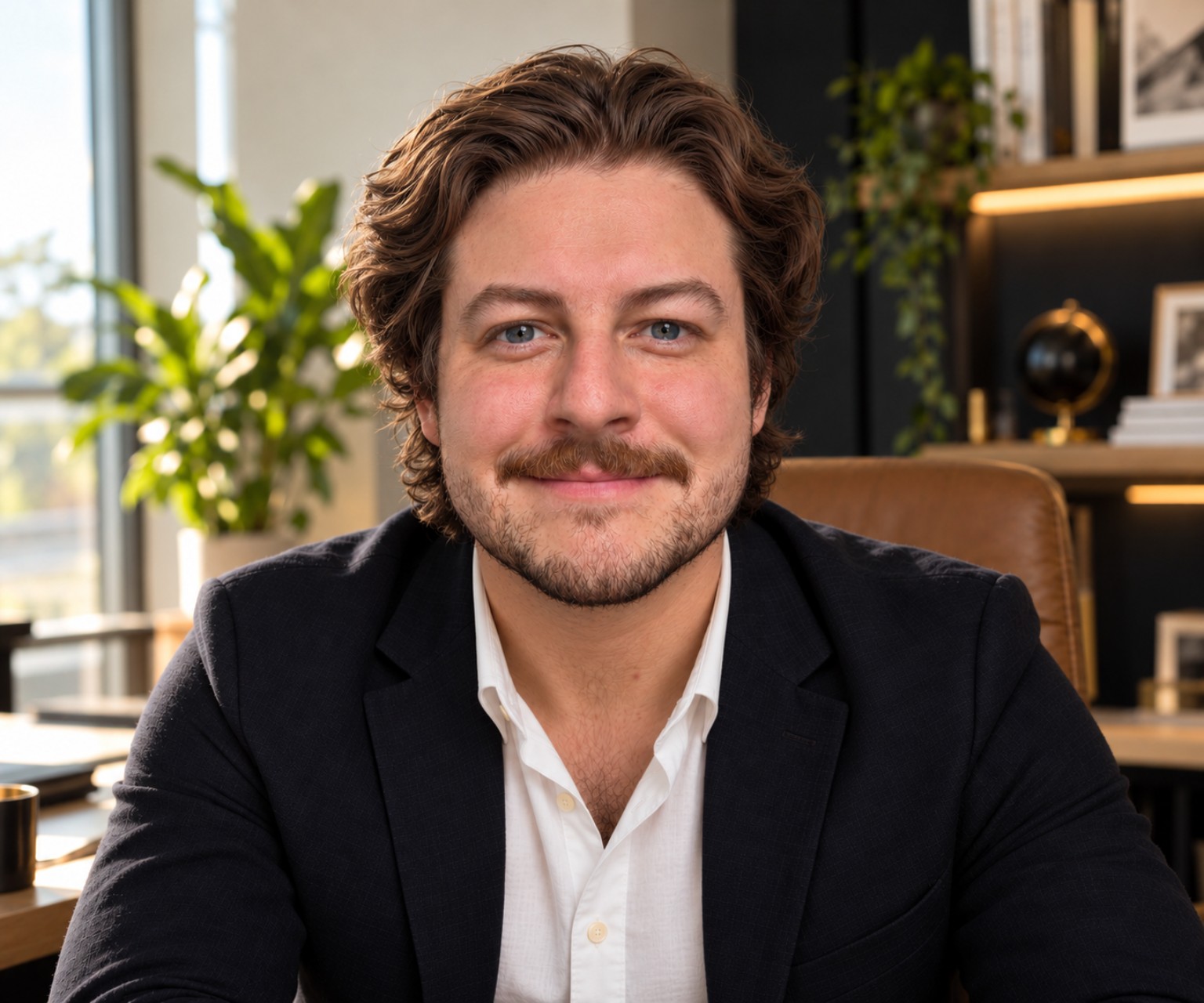 Alvin Genzlinger Jr., founder of Draco Business Technologies, photographed in a warm office interior